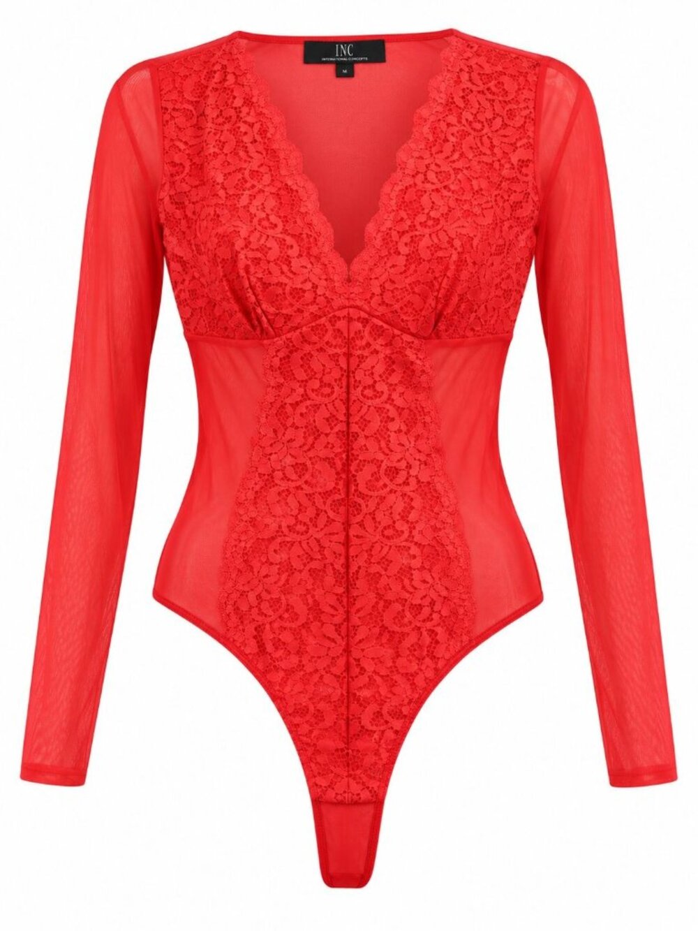 NWD INC International Concepts Lace Mesh Semi Sheer Bodysuit Sz M Long Sleeve
